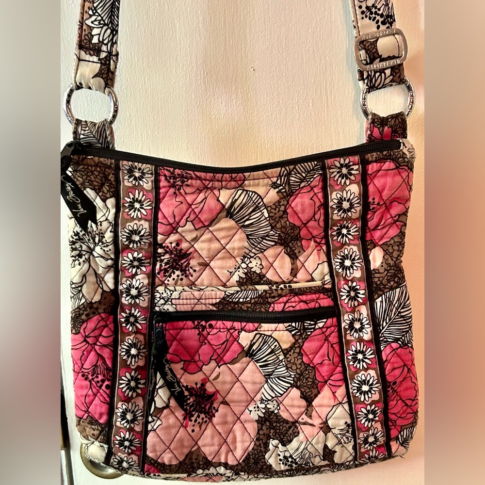 Vera Bradley Retired Print Mocha Rouge Hipster Crossbody Bag